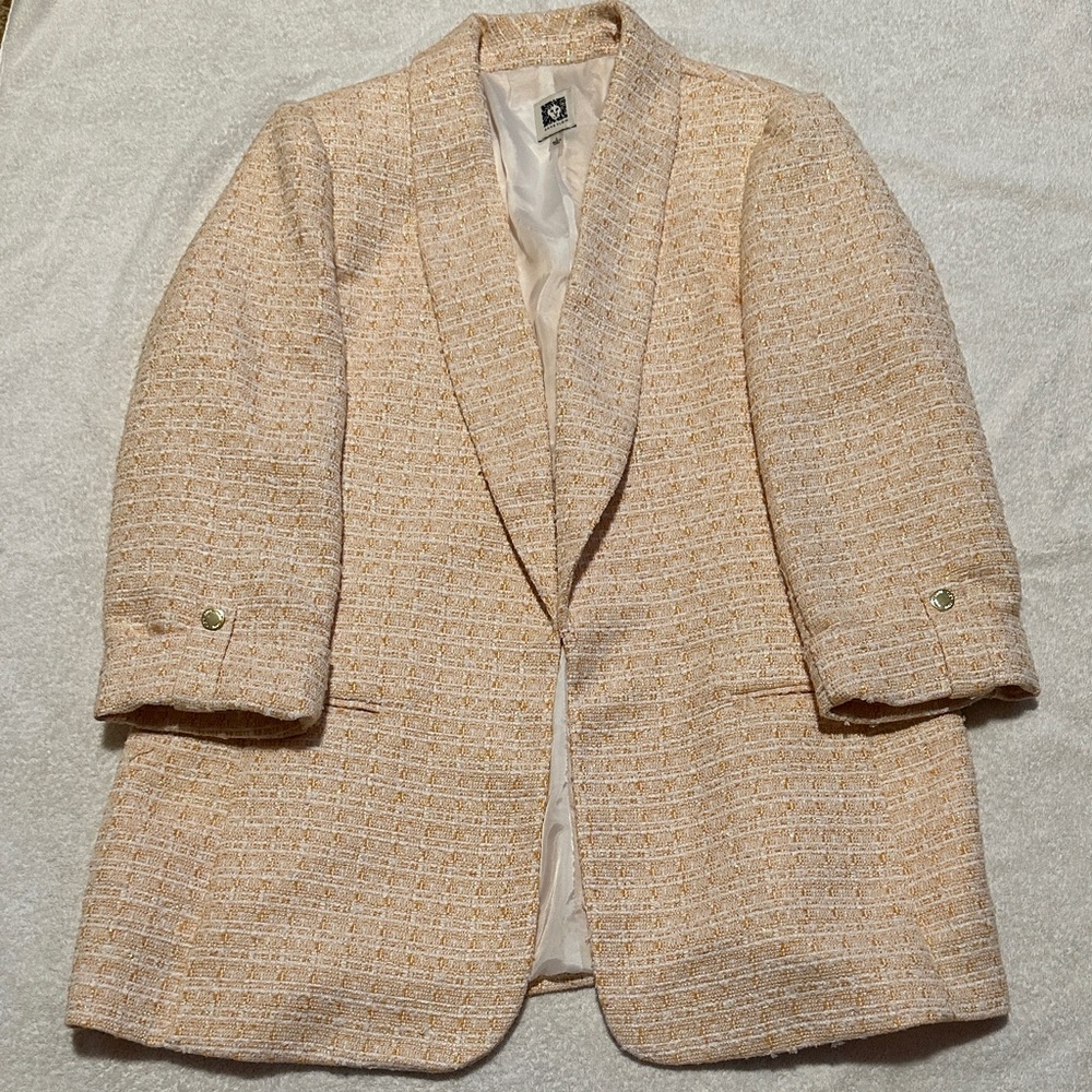 Anne Klein Women’s 3/4 Sleeve White, Yellow and Gold Blazer Size Large